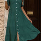 V-Neck Button Up Balloon Sleeve Midi Dress