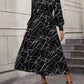 Geometric V-Neck Lantern Sleeve Dress