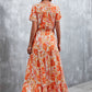 Floral Buttoned Drawstring Waist Tiered Dress