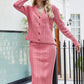 Mixed Knit V-Neck Cardigan and Knit Skirt Set