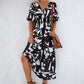 Printed Surplice Balloon Sleeve Dress