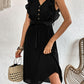 Buttoned Ruffle Trim Belted Pleated Dress