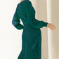Round Neck Long Sleeve Pleated Sweater Dress