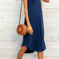 Buttoned V-Neck Curved Hem Sleeveless Dress