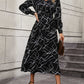 Geometric V-Neck Lantern Sleeve Dress