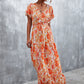 Floral Buttoned Drawstring Waist Tiered Dress