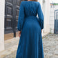 Pleated Long Sleeve Surplice Maxi Dress