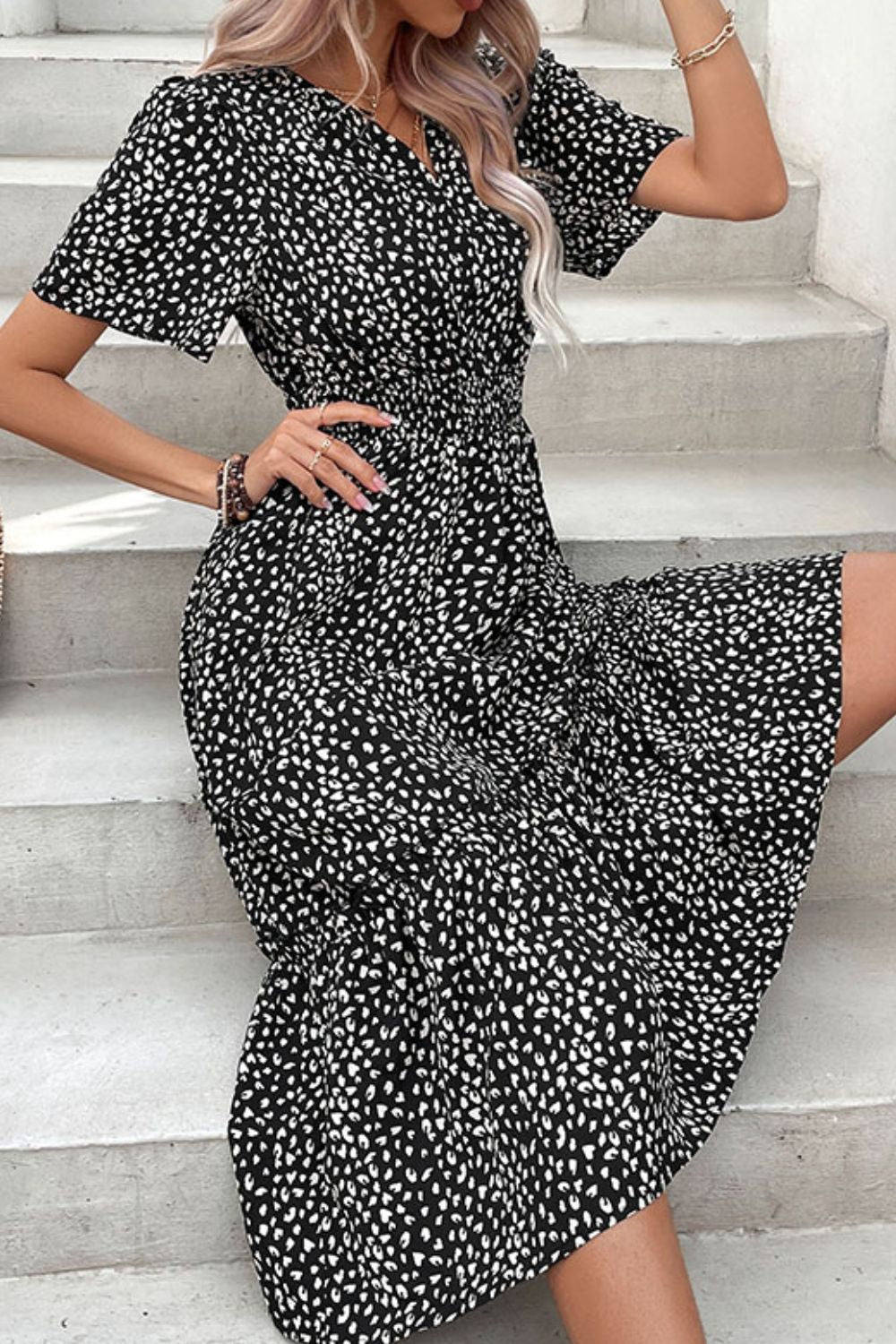 Leopard Print Short Sleeve Midi Dress