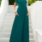 Round Neck Short Sleeve Maxi Dress with Pockets