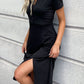 Buttoned Short Sleeve Slit Dress