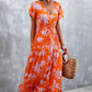 Floral Buttoned Drawstring Waist Tiered Dress