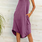 Buttoned V-Neck Curved Hem Sleeveless Dress