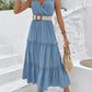 Tie Shoulder Smocked Waist Sleeveless Tiered Dress