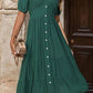 V-Neck Button Up Balloon Sleeve Midi Dress