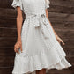 Tie Waist Petal Sleeve Ruffle Hem Dress