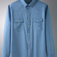 New Plus Size Men's Stretch Denim Long Sleeve Multi Pocket Shirt