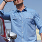 New Plus Size Men's Stretch Denim Long Sleeve Multi Pocket Shirt